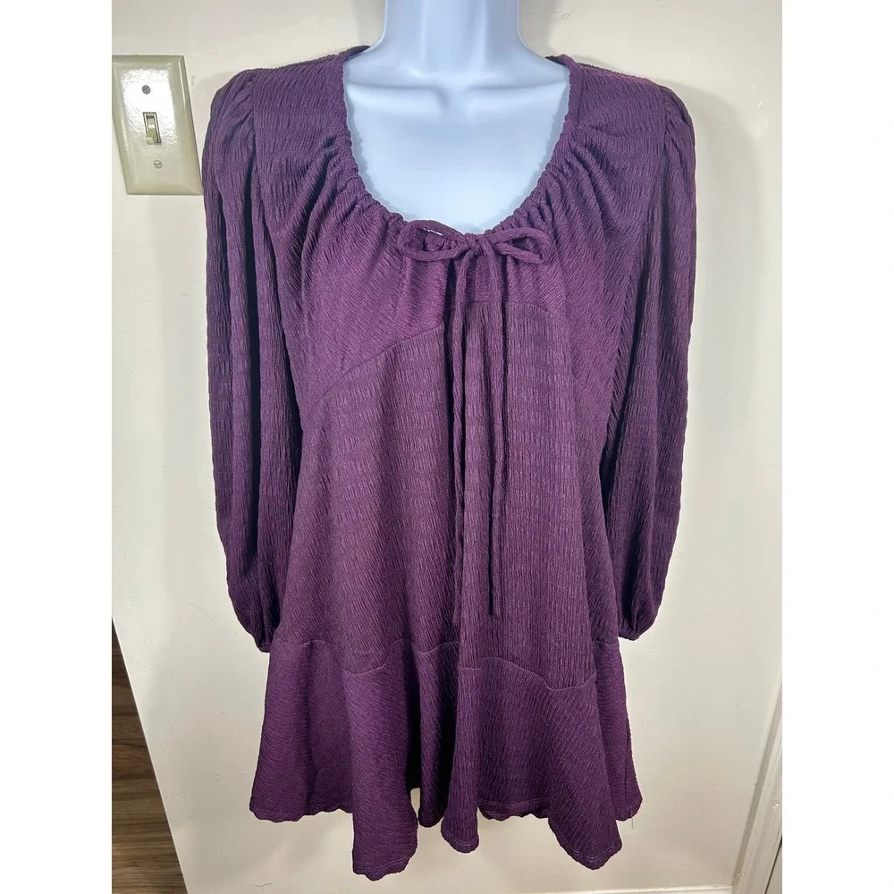 Free People FP Beach Mini Dress Womens XS Purple Crinkle Boho Ruffle Peasant